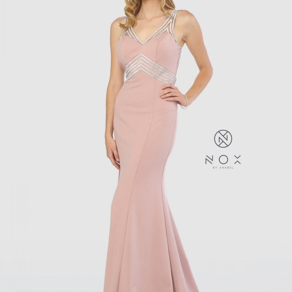 V-Neckline Mermaid Open Back Prom Dress NXT253